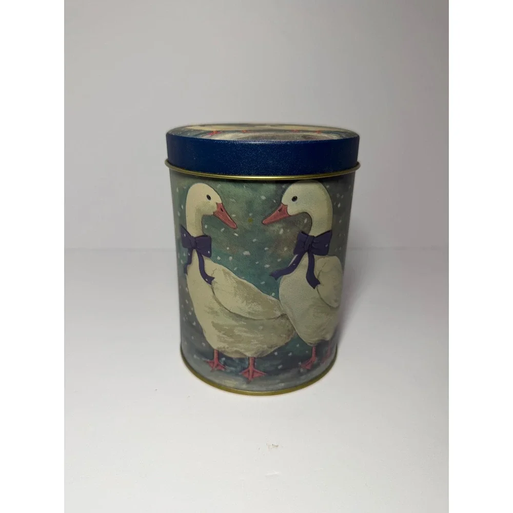 Vintage Snow Geese Nesting Tin Canisters Set of 3 Blue Ribbon Cottagecore Decor